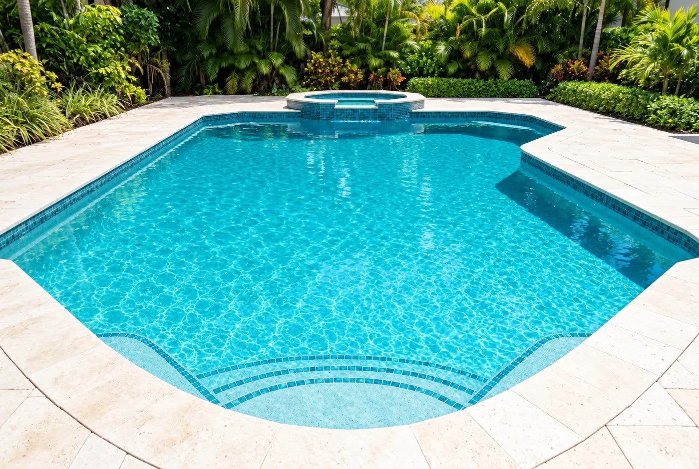 The same backyard pool crystal clear and swimmable after Commodore's cleanup